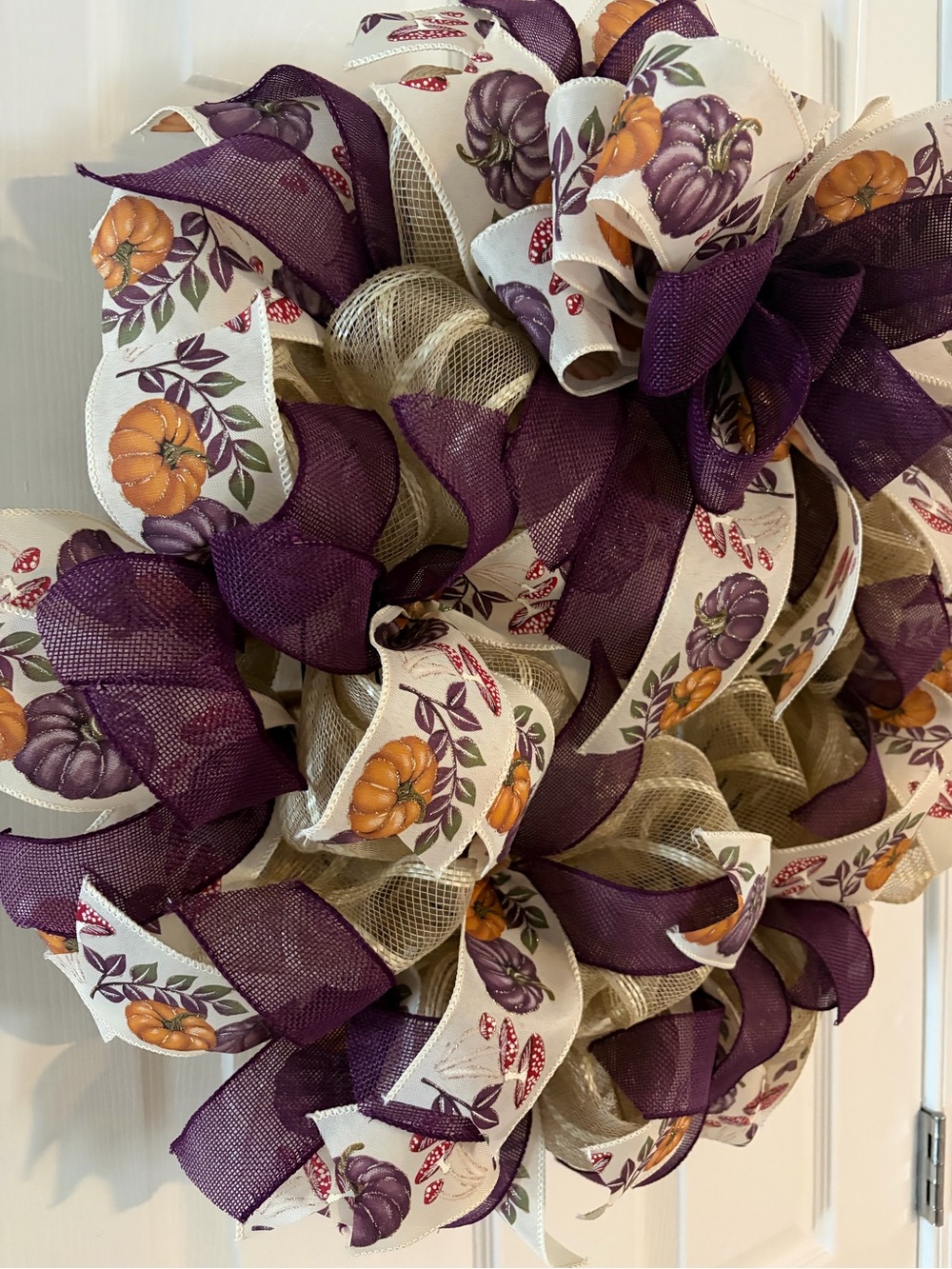 Autumn Harvest Purple & Cream Decorative Holiday Wreath - Picture 4 of 4